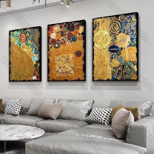 European Style Canvas Painting Poster Abstract Vintage Picture Golden Irregular Patterns for Living Room Bedroom Wall Decoration