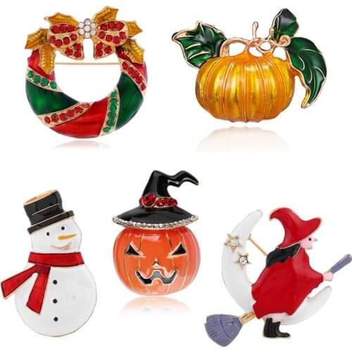 Christmas Gifts Brooch Nice Snowman Pumpkin Witch Pin Christmas for Women Brooches for the New Year Charm Xmas Jewelry Gifts