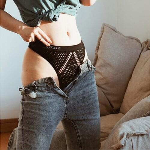 Womens Sexy Transparent Panties Female Seamless Hollow Out Fishing Net T-back Underwear Female G-String Lady T Thongs Lingerie