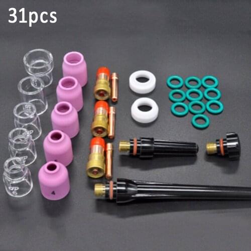 31pcs TIG Welding Torch Stubby Gas Lens 12 Pyrex Glass Cup Set For WP-17/18/26 TIG Welding Torch