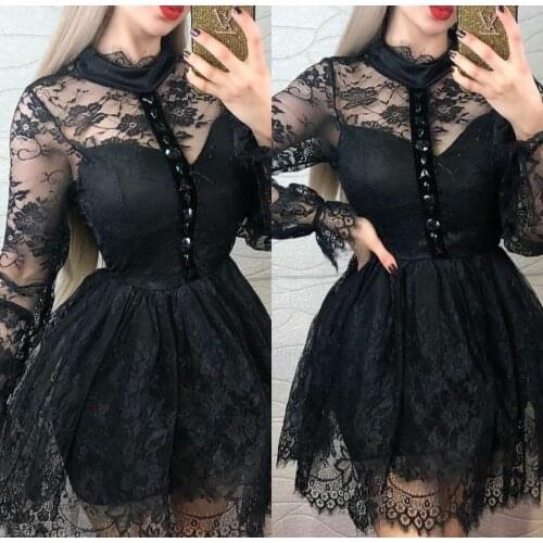 Vintage Black A-Line Short Lace Evening Dresses with Sleeve Custom Made Zipper Back Abendkleider Formal Party Gown for Women