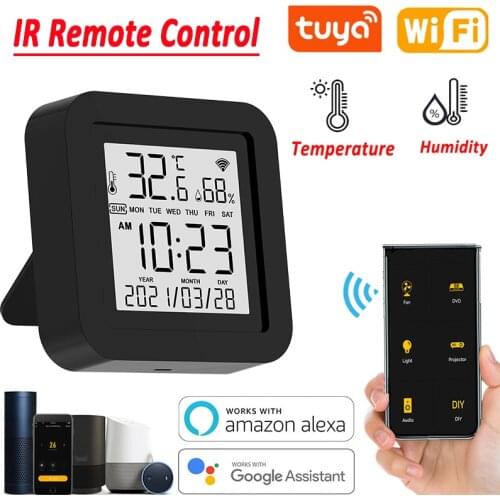 WIFI Temperature Humidity Sensor & IR Remote Control Smart Home Tuya LCD Detector Wireless Thermometer For AC TV Alexa Google