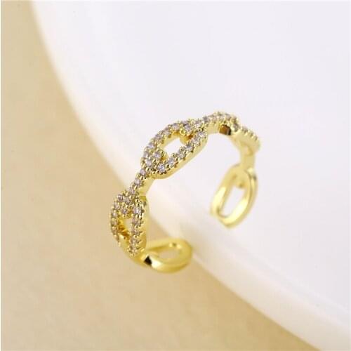 YJGS New Trend Inlaid Zircon Open Rings Unique Index Finger Ring Chain Adjustable Ring Jewelry Gifts