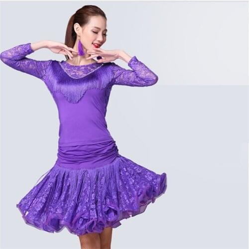 Adult Slim Ballroom Fringe Lace Latin Salsa Cha Cha Competition Dance Costume Clothes for Women Dance Wear Dancing Tops Skirts