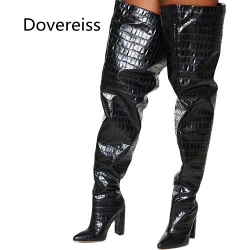 Dovereiss Fashion Womens Shoes Winter Sexy Beige Catwalk Boots Pointed Toe Mature Thigh High Boots Over The Knee Boots 42 43