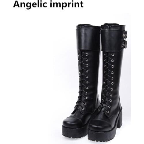 Angelic imprint mori girl Women punk motorcycle boots lady lolita Boots woman princess high trifle heels pumps platforms 35-40