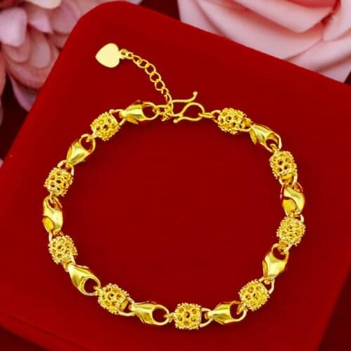 Yellow Gold Color Bracelets for Women Locks Chain Bangle Bracelet Wristband Pulseira Femme Wedding Bridal Jewelry Accessory