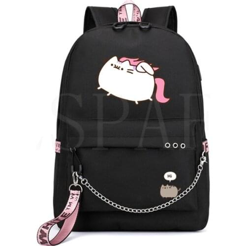 New Fat Cat Black Usb Charging Women Backpack Student Schoolbag Waterproof Travel Bagpack High School Bags For Teenage Girls