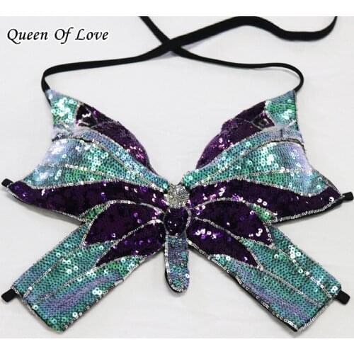 Sexy Fashion Elegant Butterfly Sequin Lace UP Crop Top 2021 New Summer Women Streetwear Club Party Irregular Bar Shirt Tees Y2K