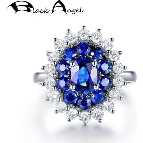 BLACK ANGEL Fashion 925 Silver Blue Red Tourmaline Ruby Sapphire Wedding Adjustable Ring For Women Fine Jewelry Christmas Gift