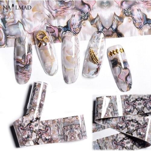 1 roll 4*100CM Shell Water Marble Nail Foils White Geode Design Nail Art Transfer Foil Transfer Stickers Paper Nail Decals