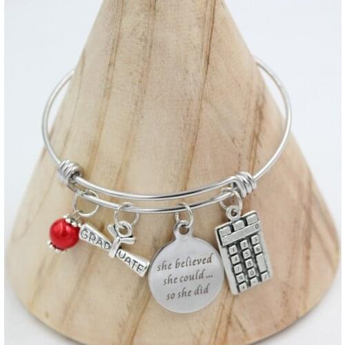 10PCS Stainless Steel Jewelry Adjustable Wire Bangle CPA calculator Accountant Graduation Charm Bracelets graduate gift jewelry