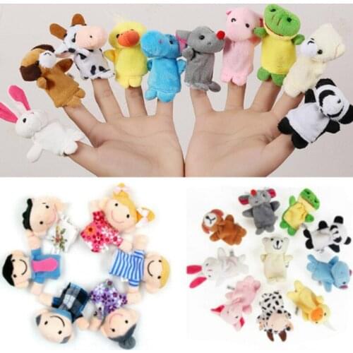 12Pcs Baby Plush Toy Cartoon Animal Family Finger Puppet Role Play Tell Story Cloth Doll Educational Toys For Children Kids Gift
