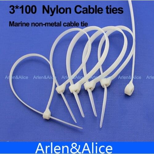 200pcs 3mm*100mm Nylon cable ties stainless steel plate locked for boat vessel with Marine non-metal tie