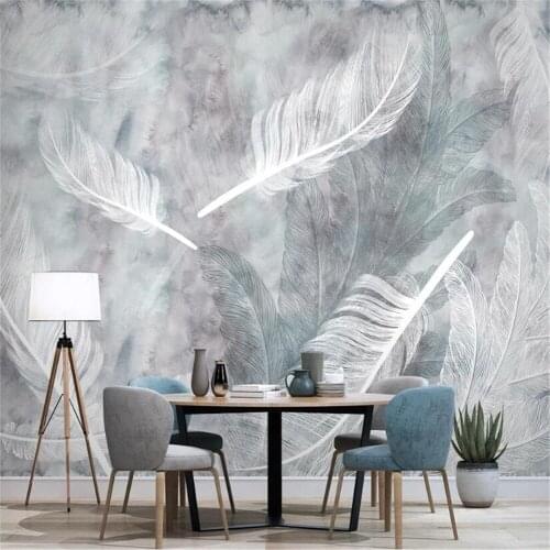 Milofi custom 3D printing wallpaper mural Nordic watercolor hand-painted feather modern minimalist TV background wall