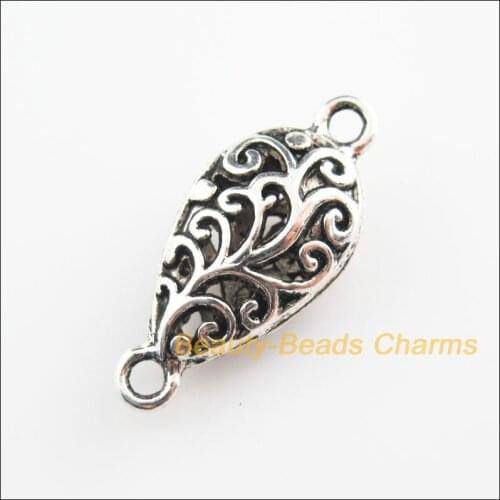 4 New Connectors Flower Teardrop Tibetan Silver Color Charms 13x29mm