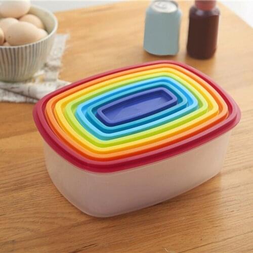 7PCS Food Container Plastic Bento Fresh-Keeping Box Fridge Multi Capacity Crisper Food Storage Box Kitchen Storag