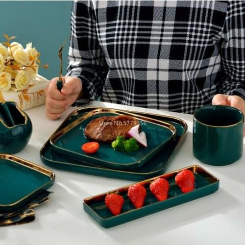 8 Inch Rice Plate and Wind Dark Green Deep Plate Nordic Dinner Plate Household Ceramic Rice Plate Restaurant Tableware Dish