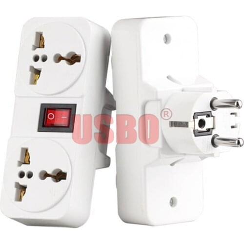 White Portable 250v 6/10A EU universal travel adaptor socket Europe extend converter plug socket with on off light switch
