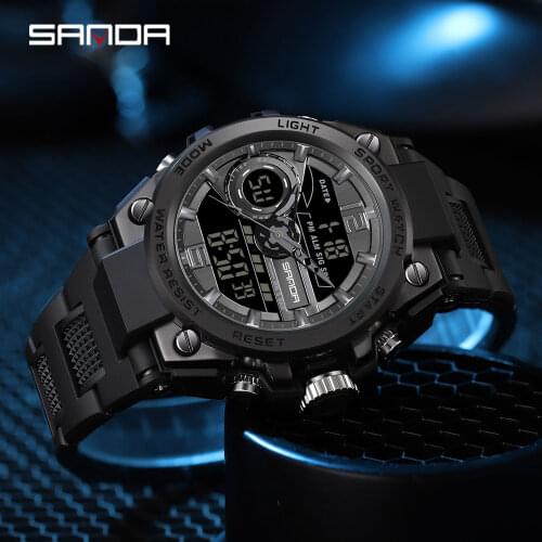 SANDA Double Display Quartz Watch Mens Casual Sports Luminous G style Watch 50M Waterproof Fashion Watch Orologio da uomo
