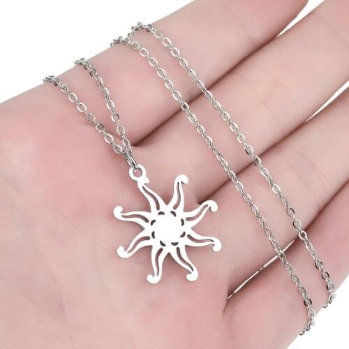 CHENGXUN New Trendy Spiral Sun Pendant Necklace for Women Men Stainless Steel Silver Gold Plated Fashion Star Charm Jewelry Gift