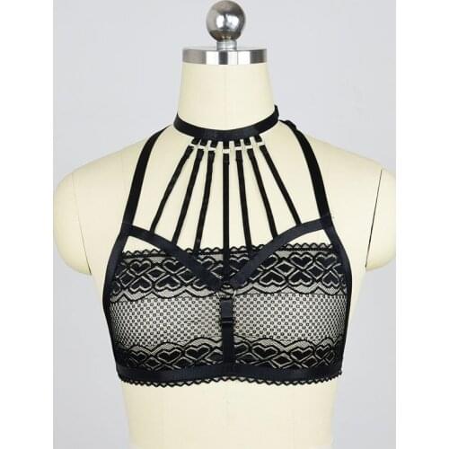 Black Lace Harness Lace Cage Bra Women Body Harness Fetish Wear Crop Top Bondage Lingerie 90s Pole Dance Costume Bodycage O0481