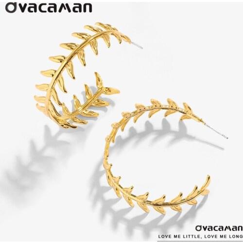 Dvacaman New Hollow Leaf Gold Color Hoop Earrings for Women Geometric Round Metal Earrings Large Stud Earrings Oorbellen Jewelry