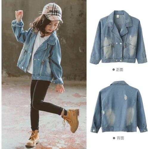 Zipper Jean Jacket Spring Autumn Coat Girls Kids Outerwear Teenage Top Children Clothes School Long Sleeve High Quality