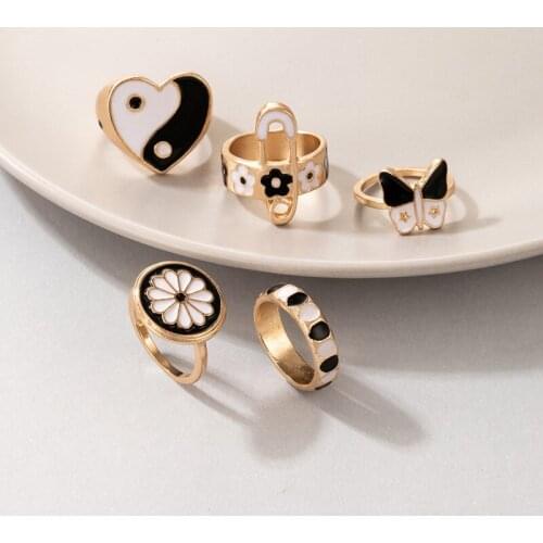 Tocona 5pcs/sets Pretty Butterfly Flowers Ring Sets for Women Herat Tai Chi Geometry Alloy Metal Paty Jewelry Anillo 19911