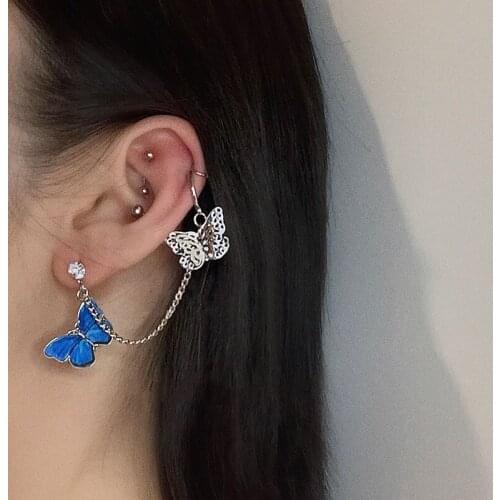 Fashion Butterfly Ear Cuff Earrings For Women Tassel Chain Piercing Jewelry Cartilage Clip On Earrings Fashion Jewelry Cuff