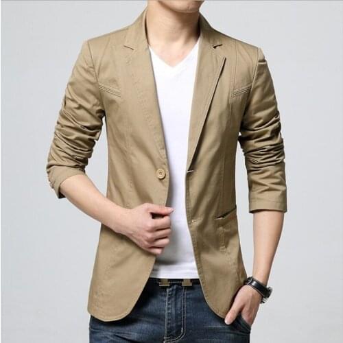 Mens Casual Suit Jacket Solid Color Single Breasted Khaki Male Slim Fit High Quality Urban Business Blazer Work Coat