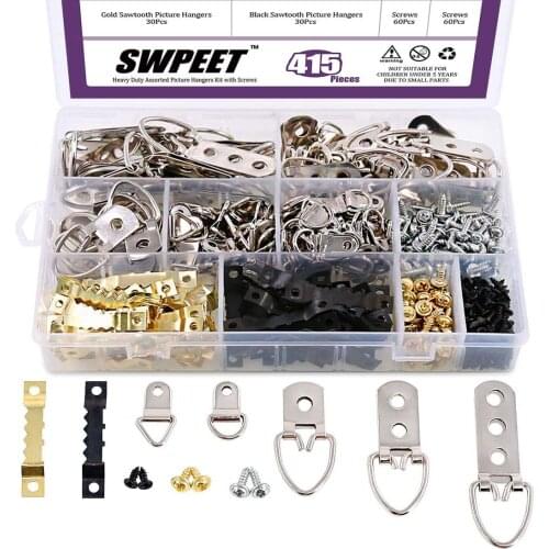 Picture Hangers Kit with Screws,Heavy Assorted Picture Hangers Assortment Kit,Picture Hanging Solutions with Transparent Box