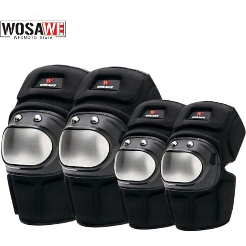 WOSAWE Stainless Steel Motocross Knee Protector+ Elbow Pad MOTO Motorcycle Racing Knee Guard MTB Ski skateboard Knee Pads