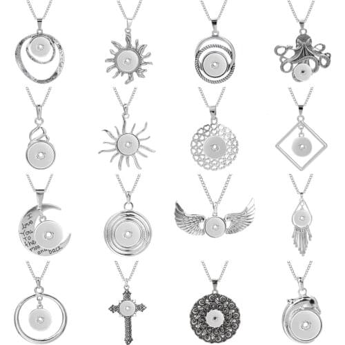 Newest Snap Jewelry Necklaces Metal 18mm Snap Button Necklace for Women Snap Pendant Necklace DIY Accessories