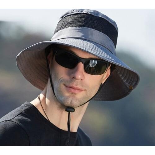 New Fashion Summer Bucket Hat Cowboy Men Outdoor Fishing Hiking Beach Hats Mesh Breathable Anti UV Sun Cap Large Wide Brim