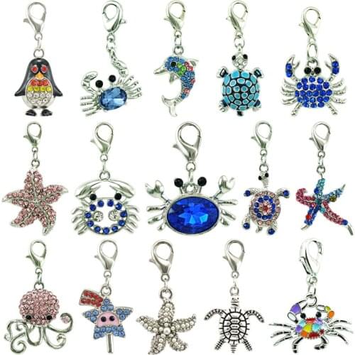 JINGLANG Fashion Animal Lobster Clasp Charms Dangle Enamel Crabs Charms For Jewelry Making DIY Accessories