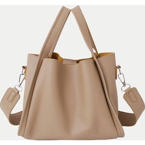 Casual Crossbody Shoulder Bags for Women Simple Style Leather Bucket Shape Bag Female Handbag Large Capacity Purse