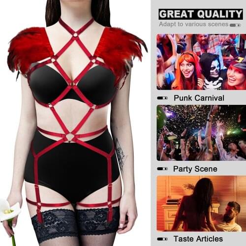 Sexy Women Body Harness Feather Masquerade Underwear Garter Belt Stockings Clip Gothic Suspenders Bondage Straps Erotic Lingerie
