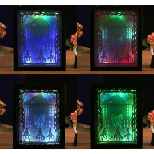 Japanese Classic Cartoon Anime Attack On Titan Light Shadow Box Ps Frame Home Living Kids Room Wall Decor Led Paper Carving Lamp