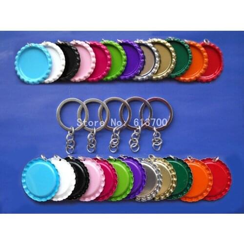 Mixed Order 1000 pcs 12 Colors Both Side Colored Flattened Bottle caps Bottlecap with Hole For Jewelry + 1000 pcs Key chain