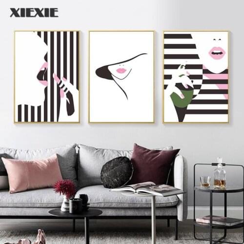 Modern Fashion Pink Makeup Lipstick Minimalist Canvas Painting Girls Wall Art Poster Print Pictures Bedroom Home Interior Decor