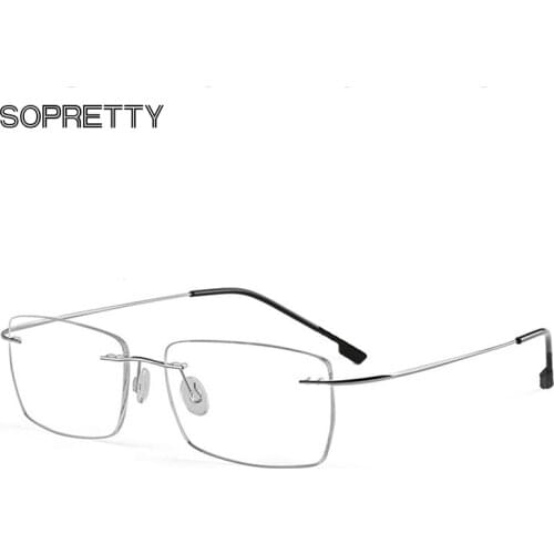 Male & Female Screwless Titanium Alloy Rimless Glasses Frames, Prescription Myopia Optical Eyeglasses Frame Square Frameless 861