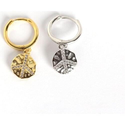 Vintage Baroque Hoop Earrings for women,round peace sign,uneven surface 925 Sterling silver Earrings,1.8g weight pieces Jewelry