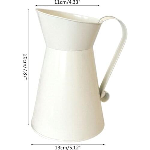 Vintage White Rustic Milk Jug Vase Home Decor Flower Gardening Coffee Pot Shaped Flower Pot with Handle Country W3JE