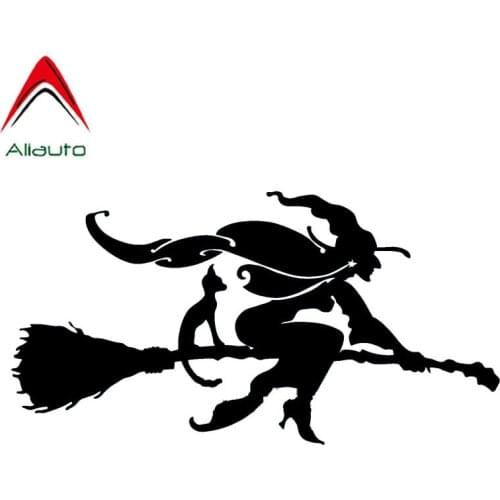 Aliauto Funny Car Sticker Witch and Cat on Broomstick Vinyl Styling Decor Accessories PVC Decal Black/Silver for Seat,15cm*7cm