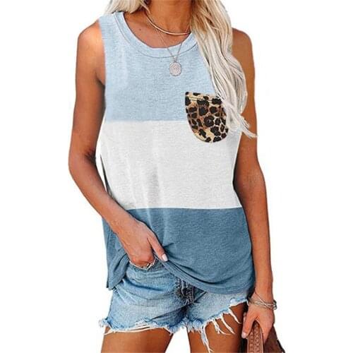 Oversized Plus Size Women Tee New 2021 Summer Beach Casual Female T shirt Tops Loose Patchwork Leopard print Pocket Tank T-shirt