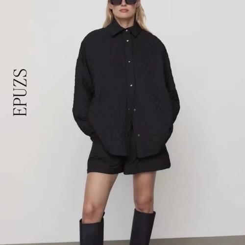 ZA 2021 Vintage Loose Shirt Jacket Women Winter Coat Casual Button Baseball Bomber Jacket Korean ZA Coats and Loose Light Parka