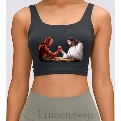 God Arm Wrestling Satan Women Tank Top O Neck Outfit Summer Kawaii Cotton Crazy Building Customize Crop Top