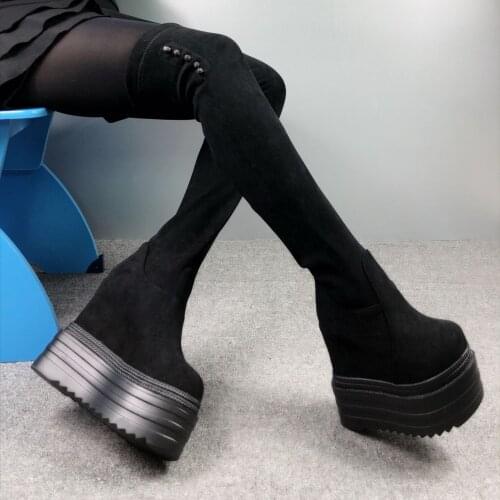 2019 autumn and winter new European and American super high heel platform Korean high boots womens shoes knee high boots
