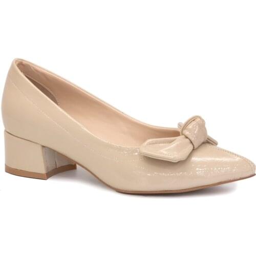 Gedikpasalı Tnl 705 Beige 2021 Summer Women Shoes Patent Leather Ballerina Low Square Heel Dress Party Bow Buckle Pointed Elegant Stylish business